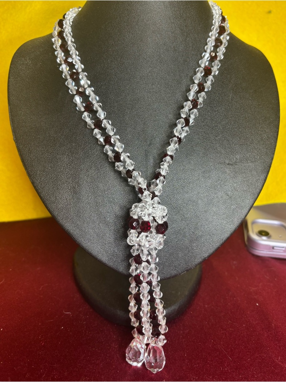 Swarovski Crystal and Garnet Necklace @ 26” full length